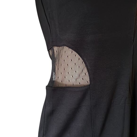 Basic House Black Knit Dress Juniors Size Small Sheer Dot Insets Cutouts Mini - Picture 3 of 11